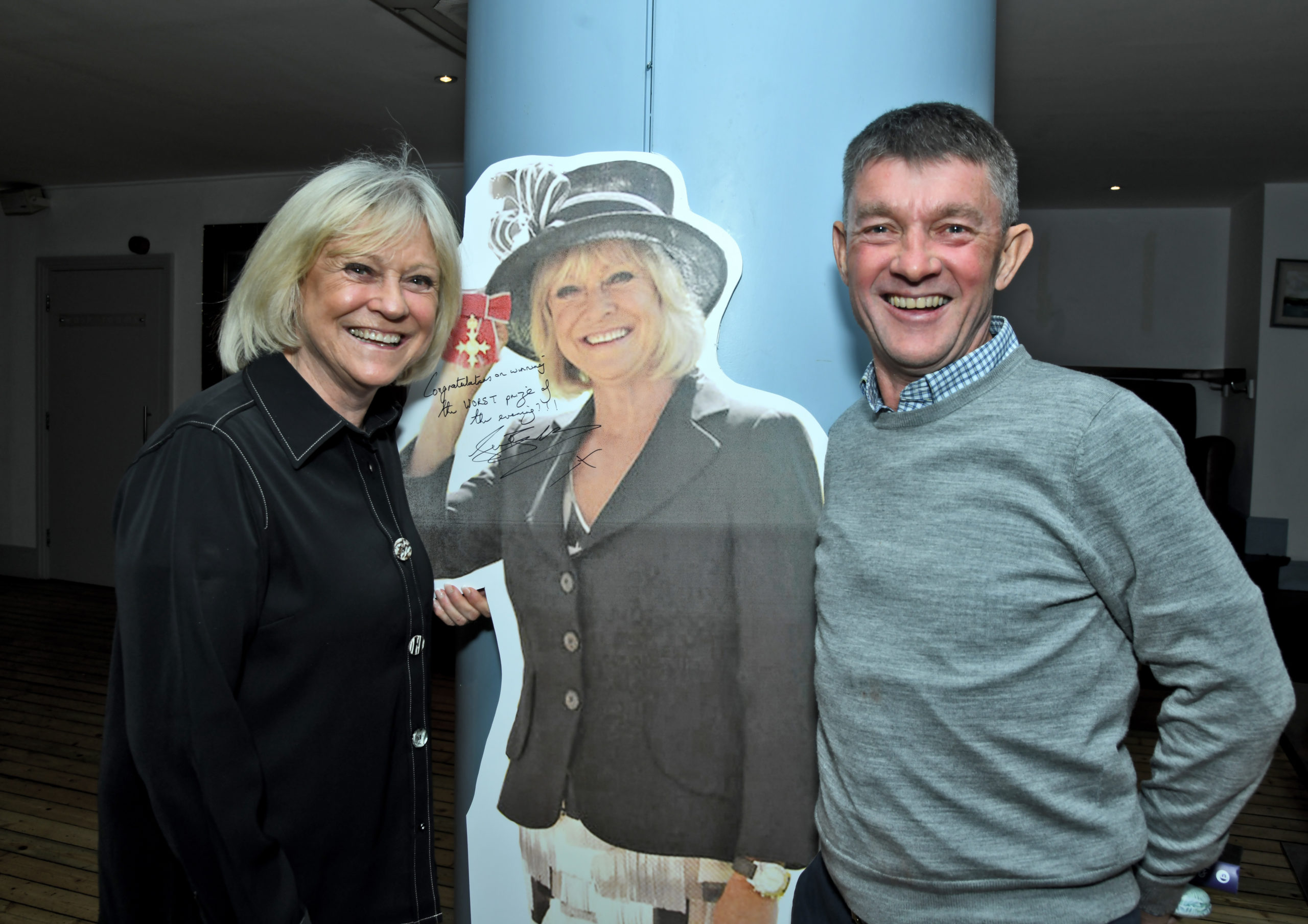 David Gooch won the Sue Barker cardboard cut-out which she inscribed as the ‘worst prize of the evening’